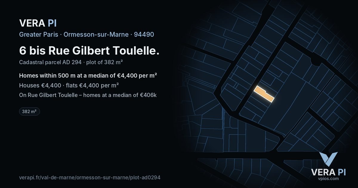 6 bis Rue Gilbert Toulelle, Ormesson-sur-Marne at night – the plot lit, the parcels around coloured by the prices near them
