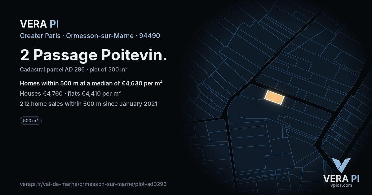 2 Passage Poitevin, Ormesson-sur-Marne at night – the plot lit, the parcels around coloured by the prices near them