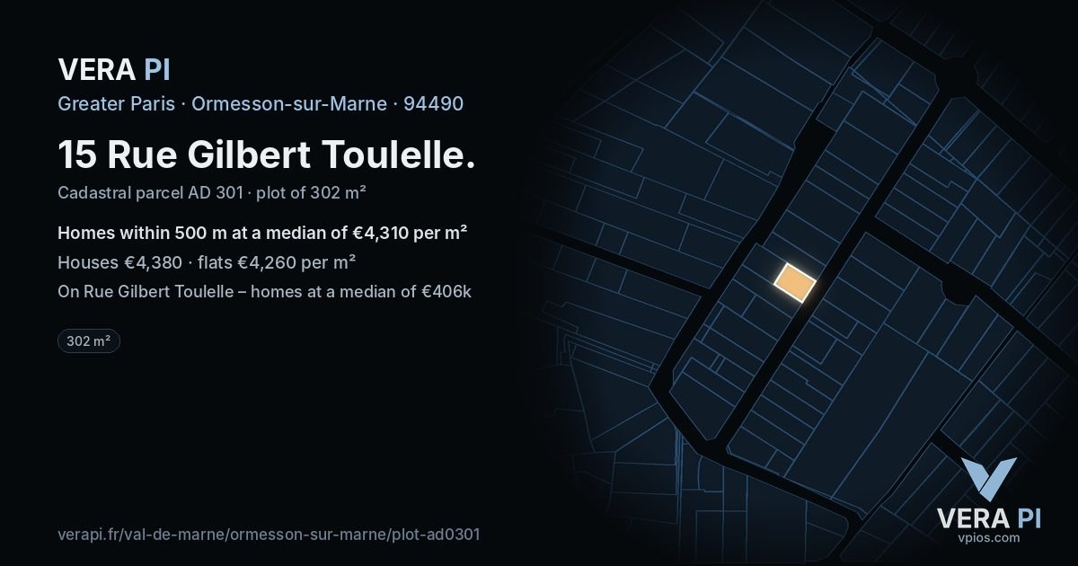 15 Rue Gilbert Toulelle, Ormesson-sur-Marne at night – the plot lit, the parcels around coloured by the prices near them