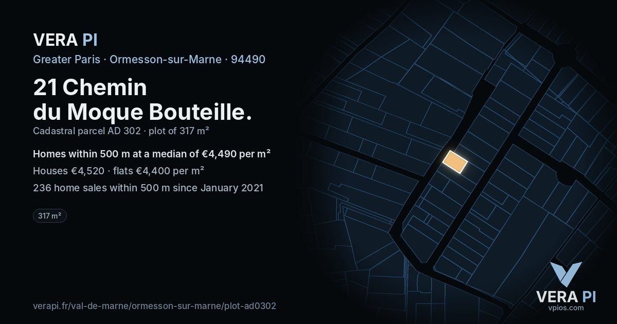 21 Chemin du Moque Bouteille, Ormesson-sur-Marne at night – the plot lit, the parcels around coloured by the prices near them