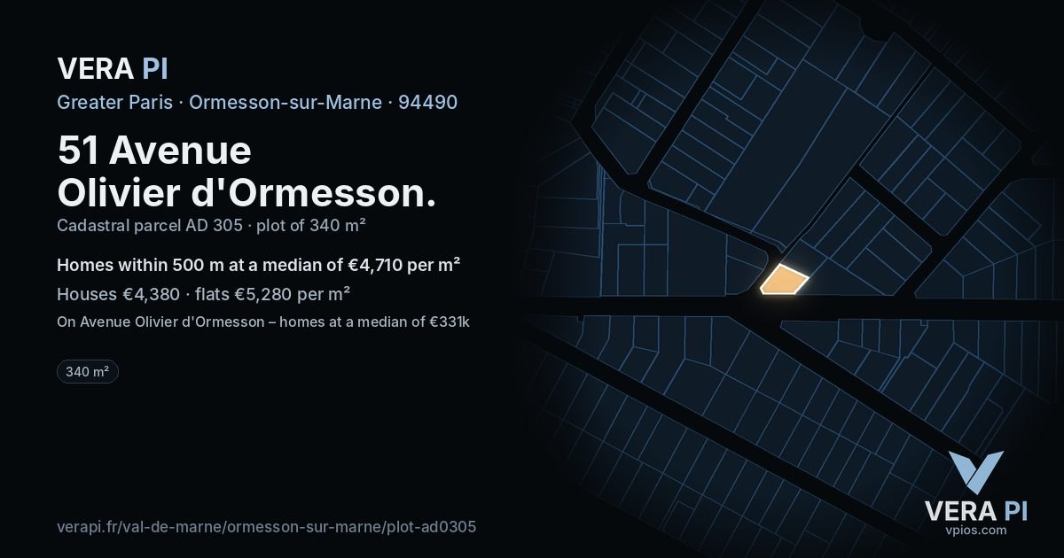 51 Avenue Olivier d'Ormesson, Ormesson-sur-Marne at night – the plot lit, the parcels around coloured by the prices near them