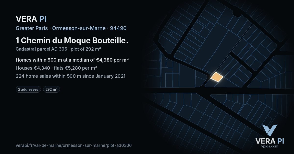 1 Chemin du Moque Bouteille, Ormesson-sur-Marne at night – the plot lit, the parcels around coloured by the prices near them