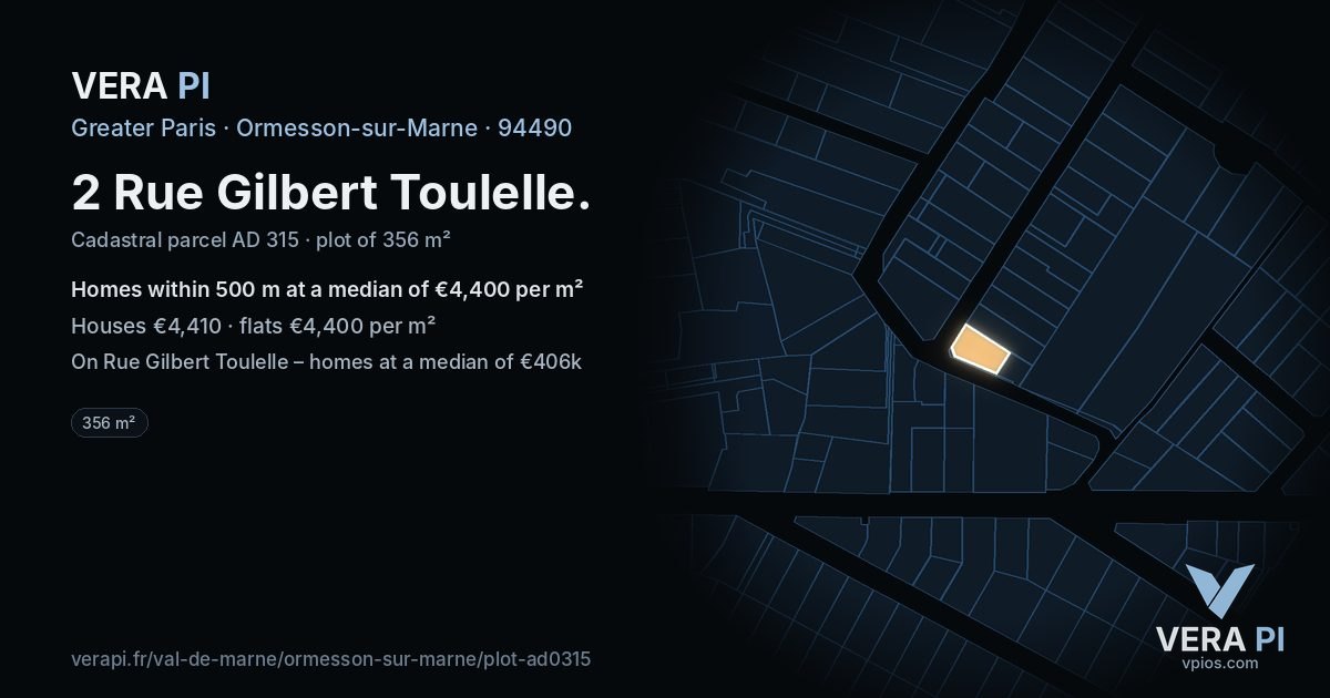 2 Rue Gilbert Toulelle, Ormesson-sur-Marne at night – the plot lit, the parcels around coloured by the prices near them