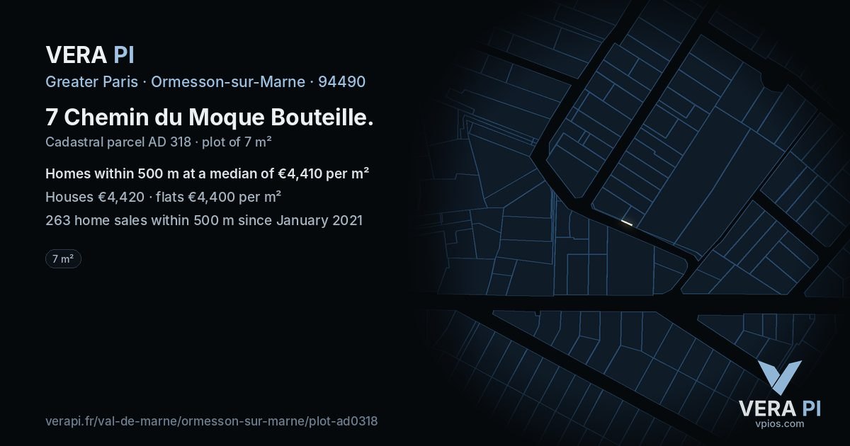 7 Chemin du Moque Bouteille, Ormesson-sur-Marne at night – the plot lit, the parcels around coloured by the prices near them