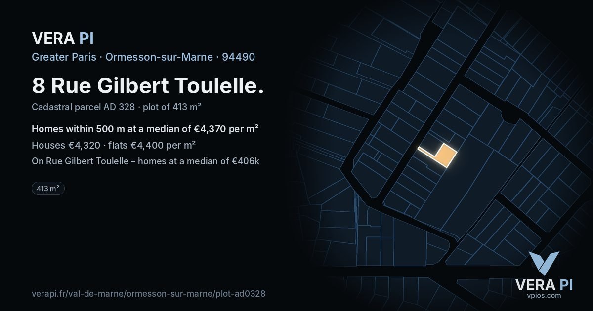 8 Rue Gilbert Toulelle, Ormesson-sur-Marne at night – the plot lit, the parcels around coloured by the prices near them