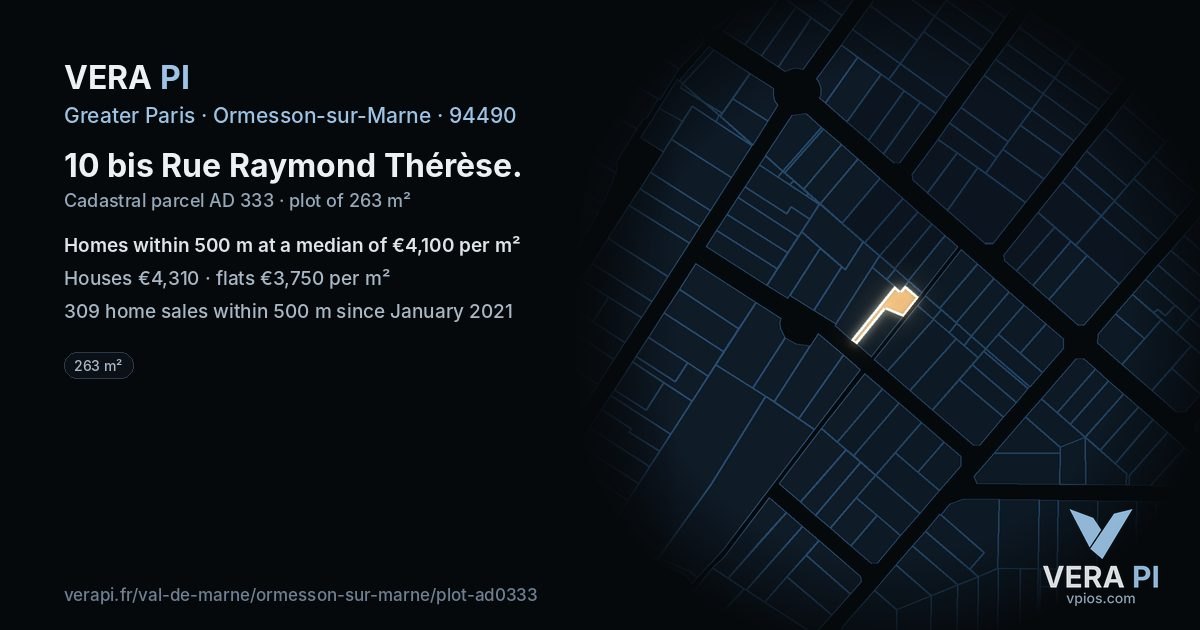 10 bis Rue Raymond Thérèse, Ormesson-sur-Marne at night – the plot lit, the parcels around coloured by the prices near them