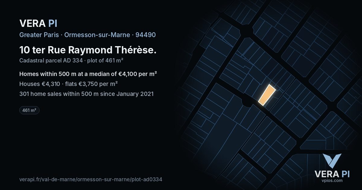 10 ter Rue Raymond Thérèse, Ormesson-sur-Marne at night – the plot lit, the parcels around coloured by the prices near them