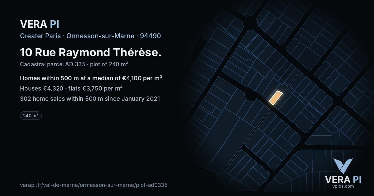 10 Rue Raymond Thérèse, Ormesson-sur-Marne at night – the plot lit, the parcels around coloured by the prices near them