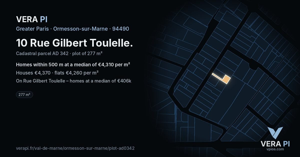 10 Rue Gilbert Toulelle, Ormesson-sur-Marne at night – the plot lit, the parcels around coloured by the prices near them