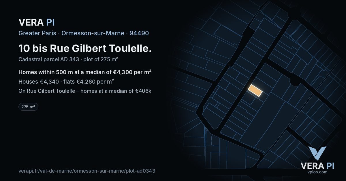 10 bis Rue Gilbert Toulelle, Ormesson-sur-Marne at night – the plot lit, the parcels around coloured by the prices near them