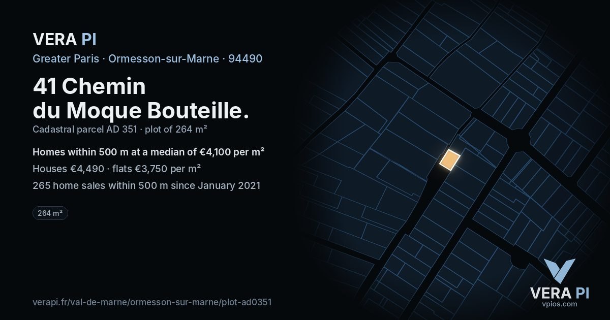 41 Chemin du Moque Bouteille, Ormesson-sur-Marne at night – the plot lit, the parcels around coloured by the prices near them