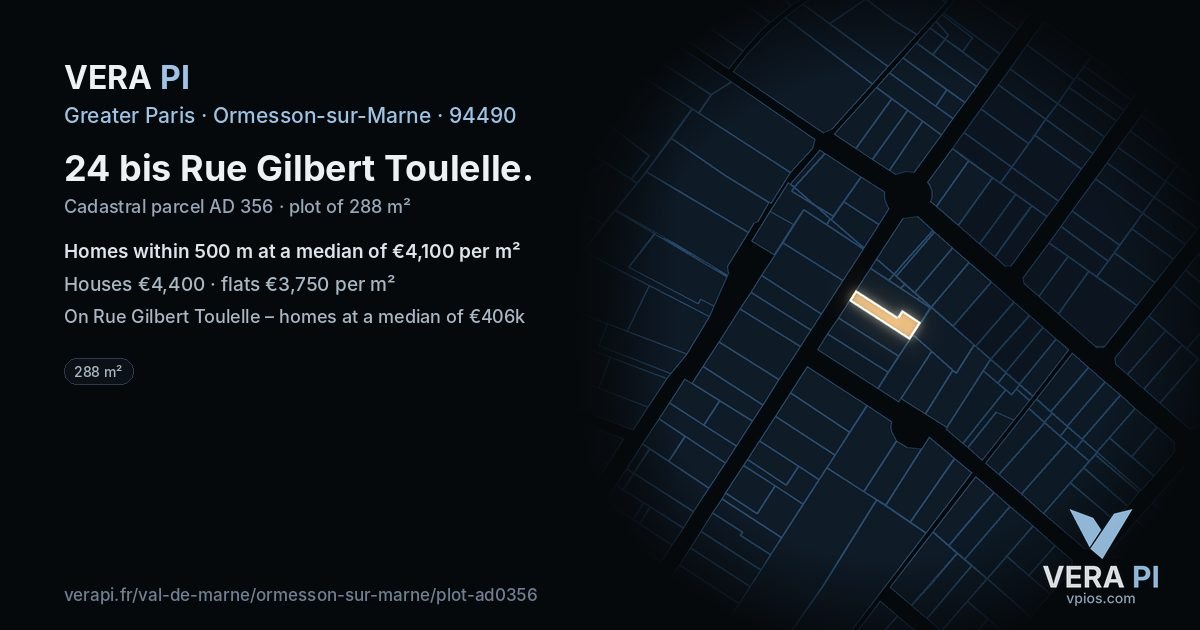 24 bis Rue Gilbert Toulelle, Ormesson-sur-Marne at night – the plot lit, the parcels around coloured by the prices near them