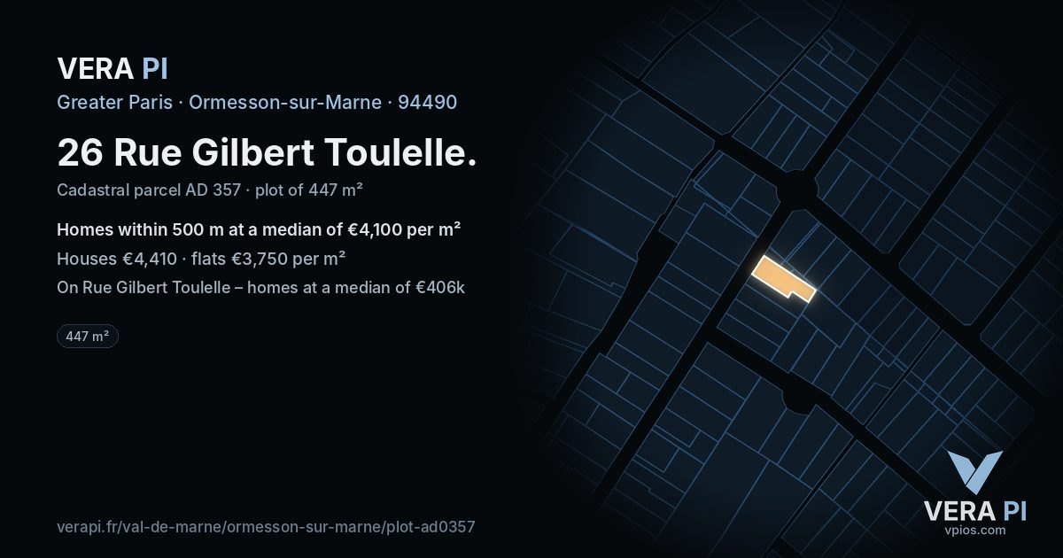 26 Rue Gilbert Toulelle, Ormesson-sur-Marne at night – the plot lit, the parcels around coloured by the prices near them