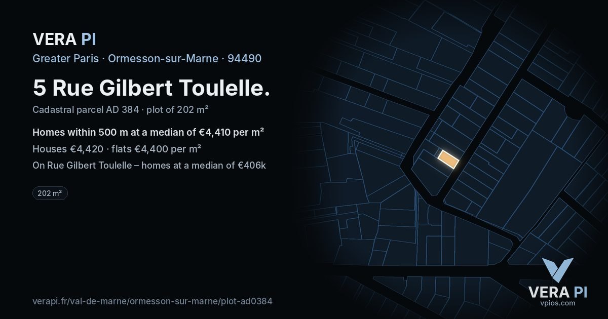 5 Rue Gilbert Toulelle, Ormesson-sur-Marne at night – the plot lit, the parcels around coloured by the prices near them