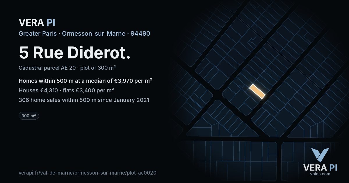 5 Rue Diderot, Ormesson-sur-Marne at night – the plot lit, the parcels around coloured by the prices near them