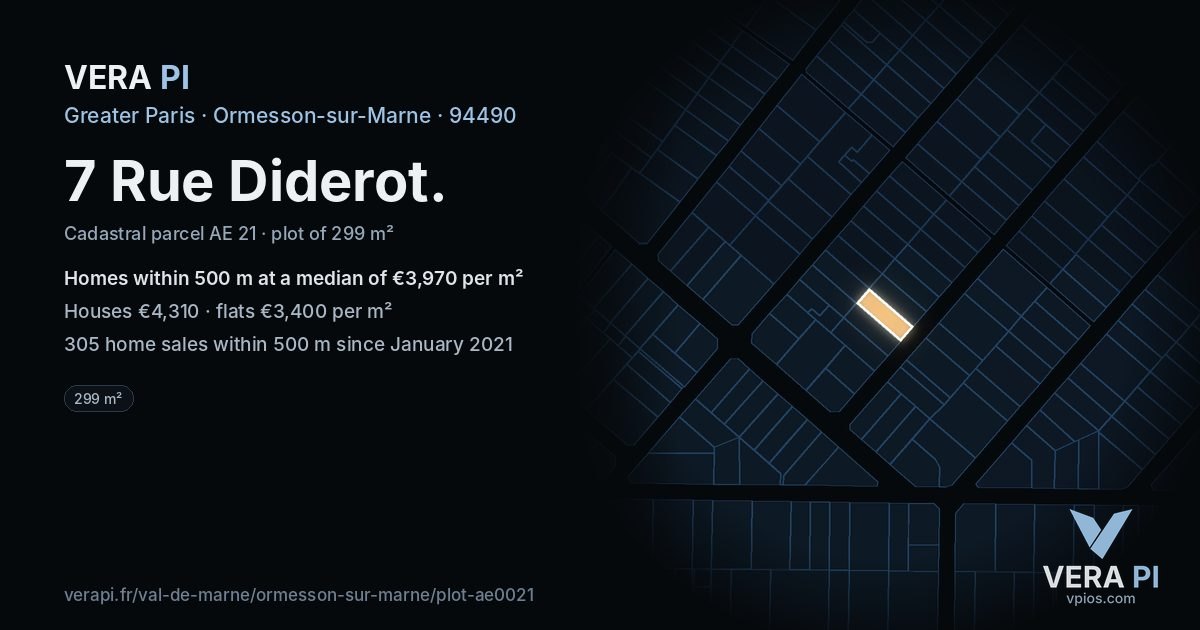 7 Rue Diderot, Ormesson-sur-Marne at night – the plot lit, the parcels around coloured by the prices near them
