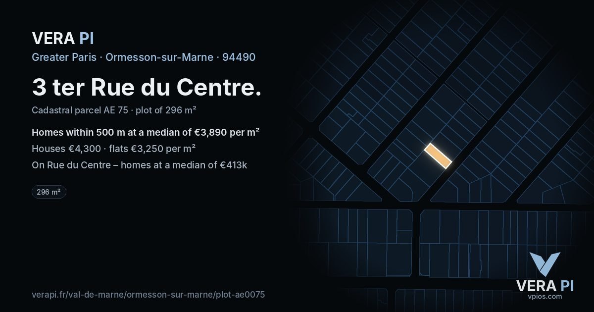 3 ter Rue du Centre, Ormesson-sur-Marne at night – the plot lit, the parcels around coloured by the prices near them