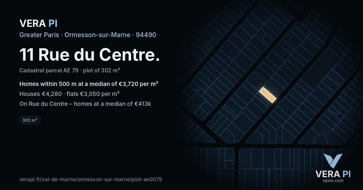 11 Rue du Centre, Ormesson-sur-Marne at night – the plot lit, the parcels around coloured by the prices near them