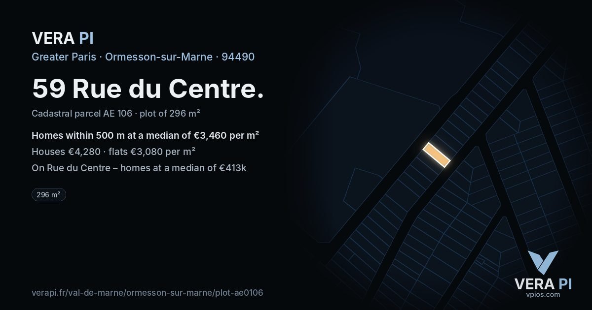 59 Rue du Centre, Ormesson-sur-Marne at night – the plot lit, the parcels around coloured by the prices near them