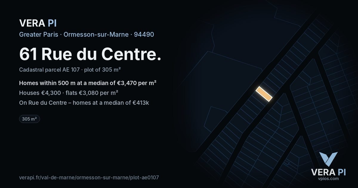 61 Rue du Centre, Ormesson-sur-Marne at night – the plot lit, the parcels around coloured by the prices near them