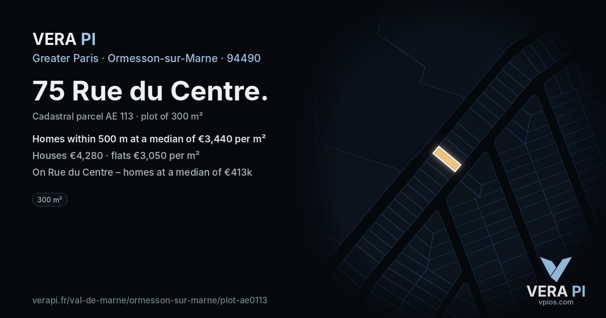 75 Rue du Centre, Ormesson-sur-Marne at night – the plot lit, the parcels around coloured by the prices near them