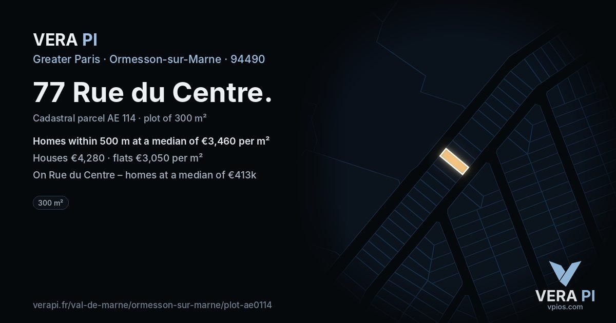 77 Rue du Centre, Ormesson-sur-Marne at night – the plot lit, the parcels around coloured by the prices near them