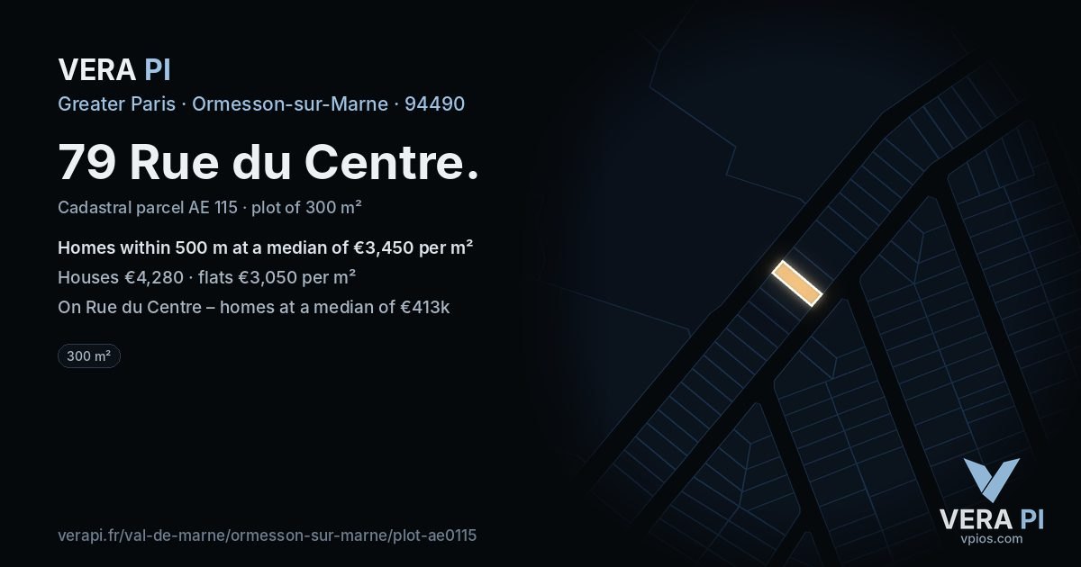79 Rue du Centre, Ormesson-sur-Marne at night – the plot lit, the parcels around coloured by the prices near them