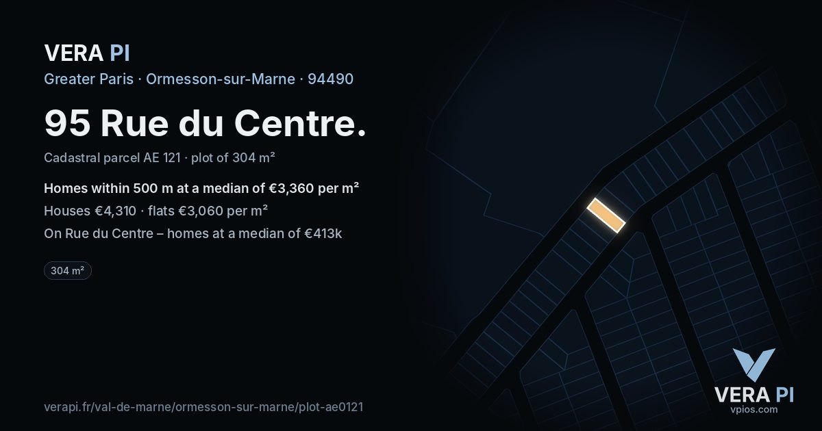 95 Rue du Centre, Ormesson-sur-Marne at night – the plot lit, the parcels around coloured by the prices near them