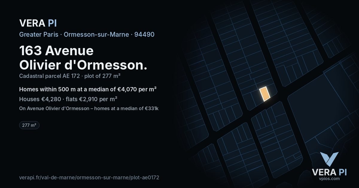 163 Avenue Olivier d'Ormesson, Ormesson-sur-Marne at night – the plot lit, the parcels around coloured by the prices near them