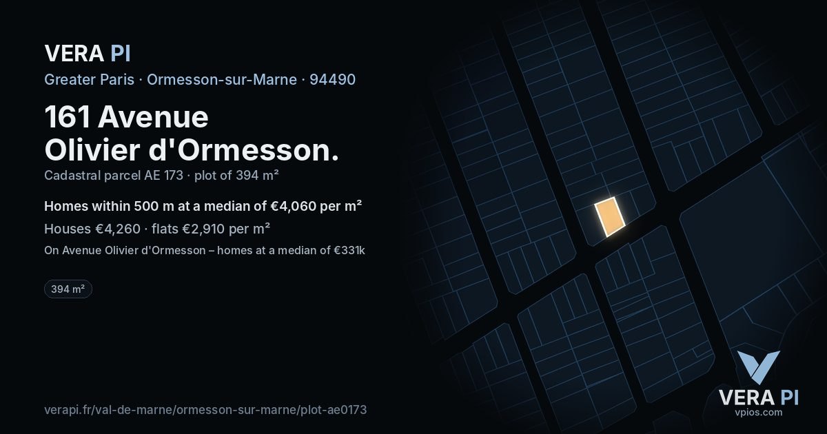 161 Avenue Olivier d'Ormesson, Ormesson-sur-Marne at night – the plot lit, the parcels around coloured by the prices near them
