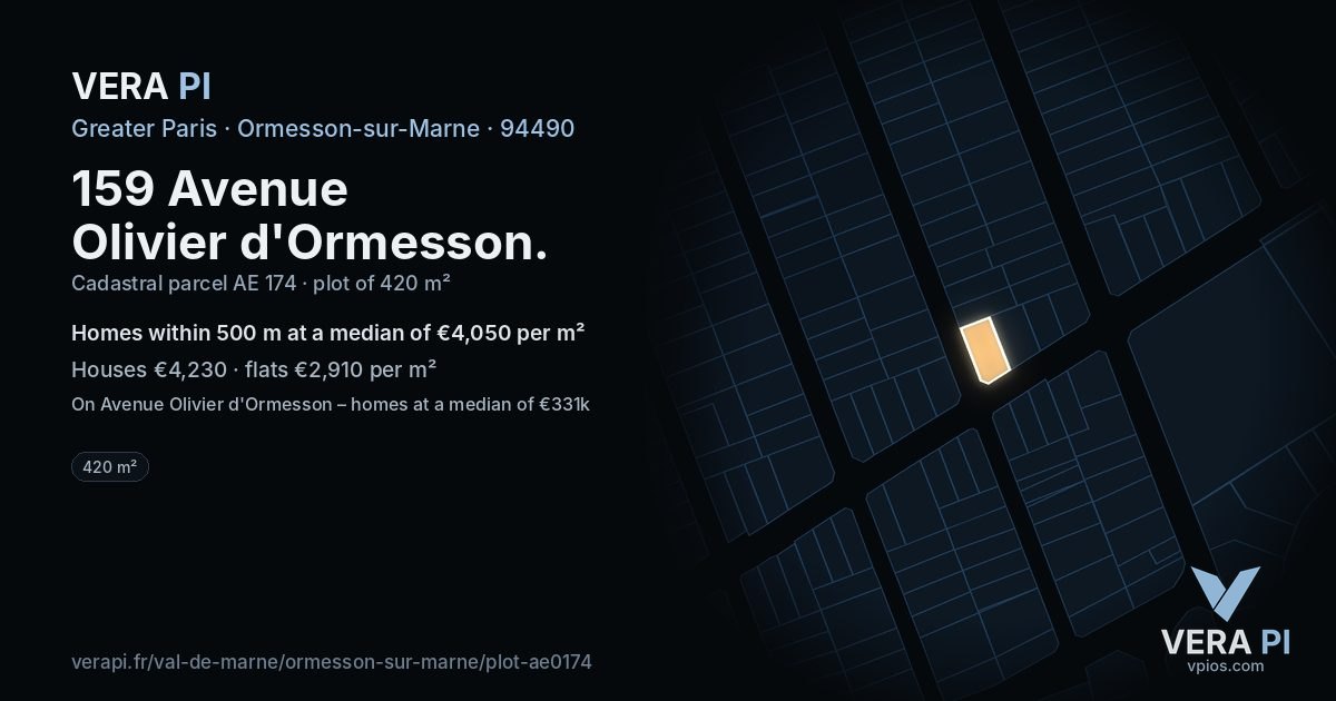 159 Avenue Olivier d'Ormesson, Ormesson-sur-Marne at night – the plot lit, the parcels around coloured by the prices near them