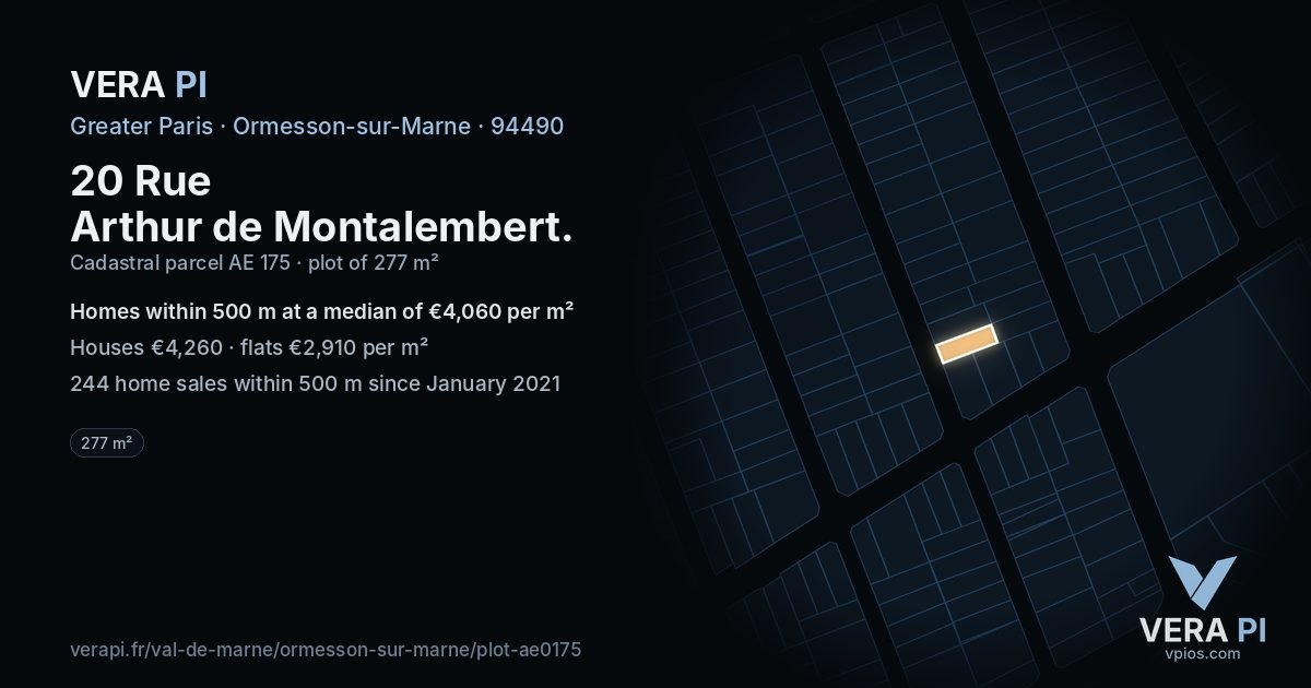 20 Rue Arthur de Montalembert, Ormesson-sur-Marne at night – the plot lit, the parcels around coloured by the prices near them