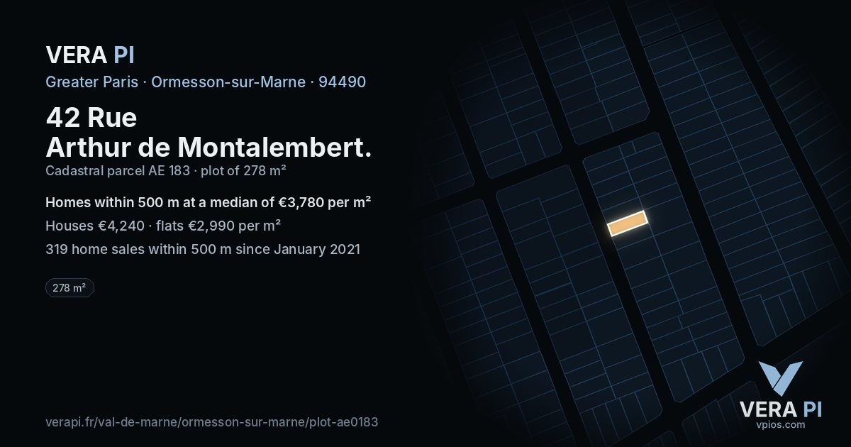 42 Rue Arthur de Montalembert, Ormesson-sur-Marne at night – the plot lit, the parcels around coloured by the prices near them