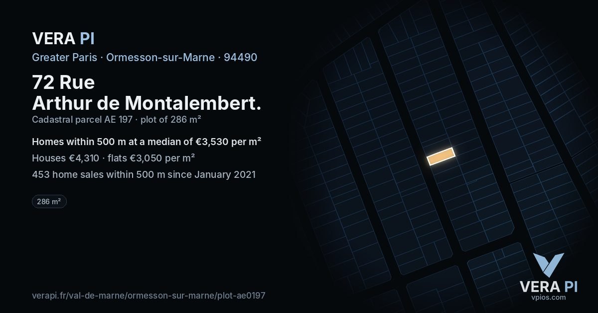 72 Rue Arthur de Montalembert, Ormesson-sur-Marne at night – the plot lit, the parcels around coloured by the prices near them
