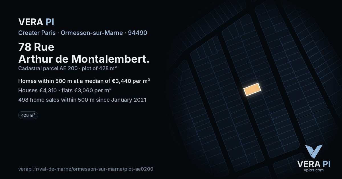 78 Rue Arthur de Montalembert, Ormesson-sur-Marne at night – the plot lit, the parcels around coloured by the prices near them