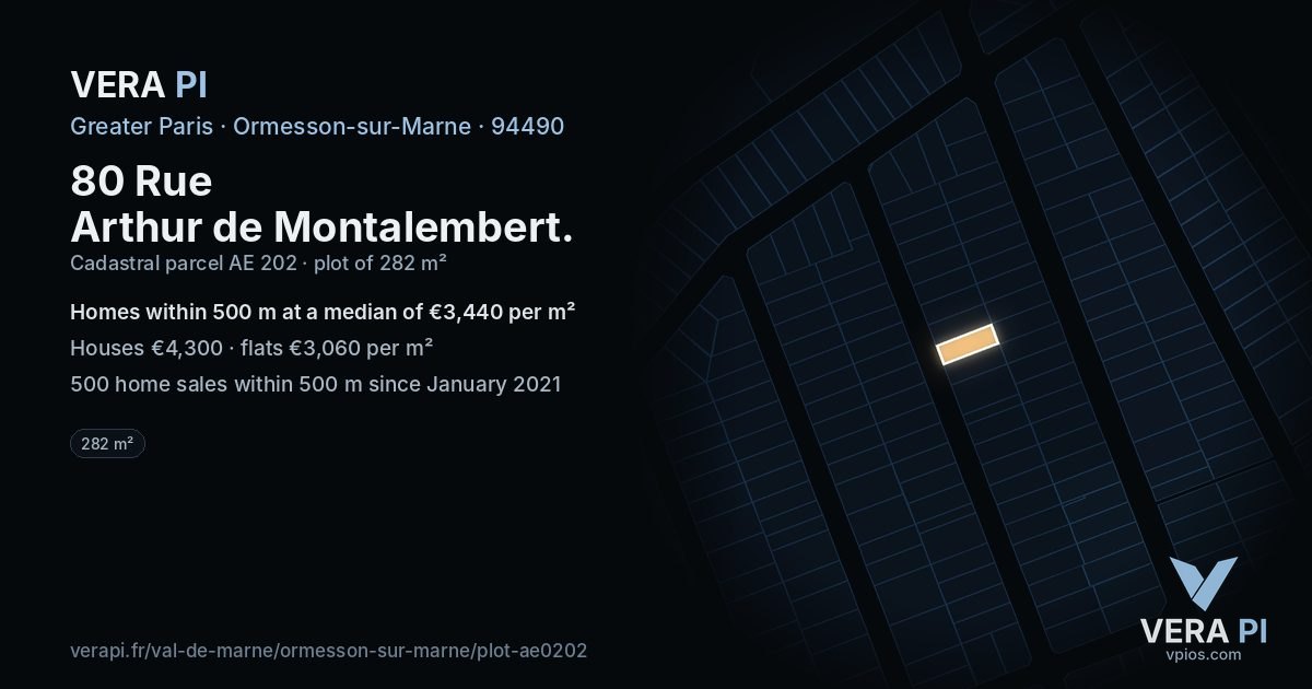 80 Rue Arthur de Montalembert, Ormesson-sur-Marne at night – the plot lit, the parcels around coloured by the prices near them