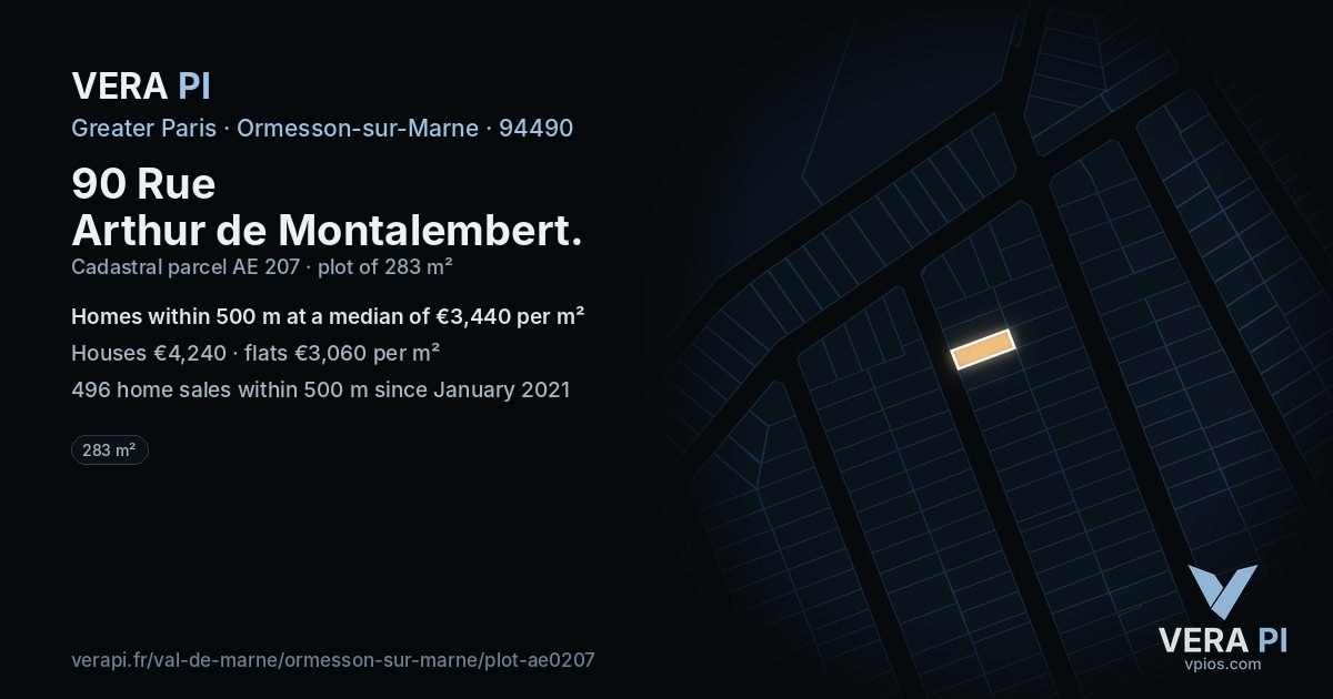 90 Rue Arthur de Montalembert, Ormesson-sur-Marne at night – the plot lit, the parcels around coloured by the prices near them