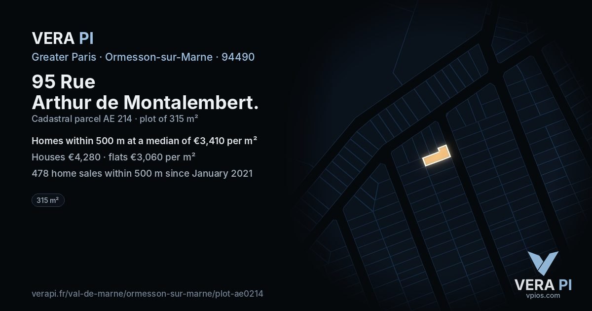 95 Rue Arthur de Montalembert, Ormesson-sur-Marne at night – the plot lit, the parcels around coloured by the prices near them