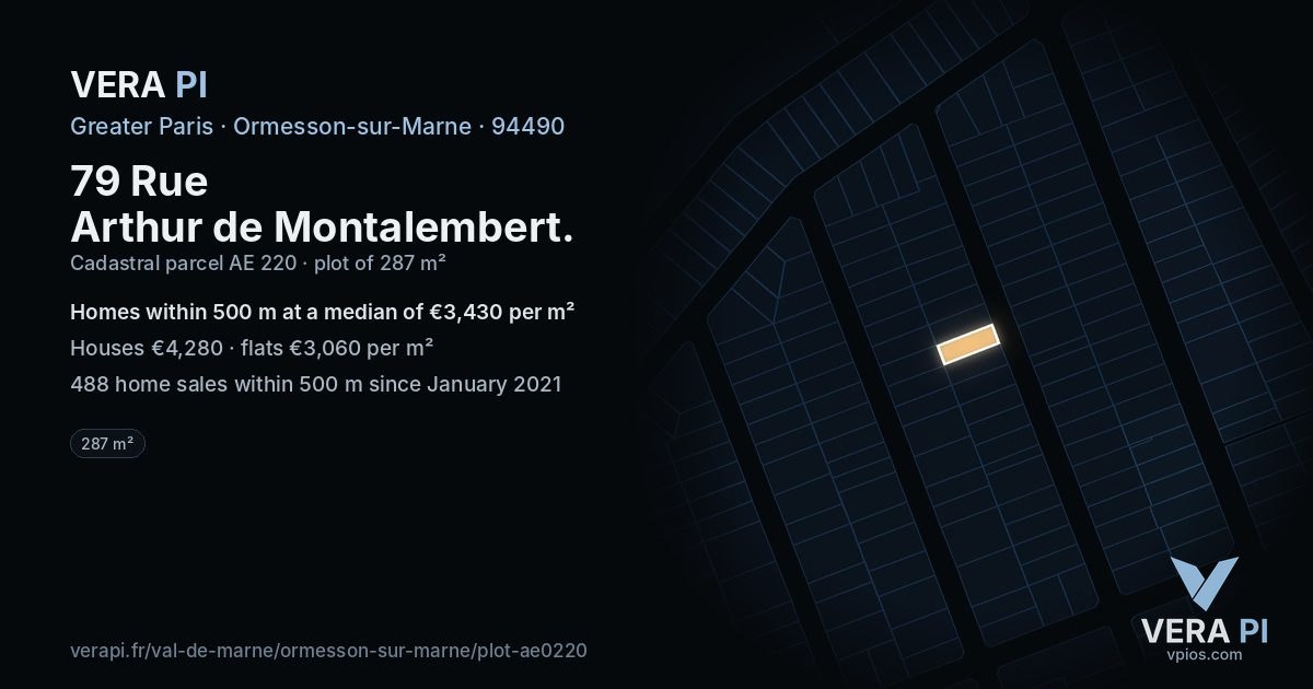 79 Rue Arthur de Montalembert, Ormesson-sur-Marne at night – the plot lit, the parcels around coloured by the prices near them
