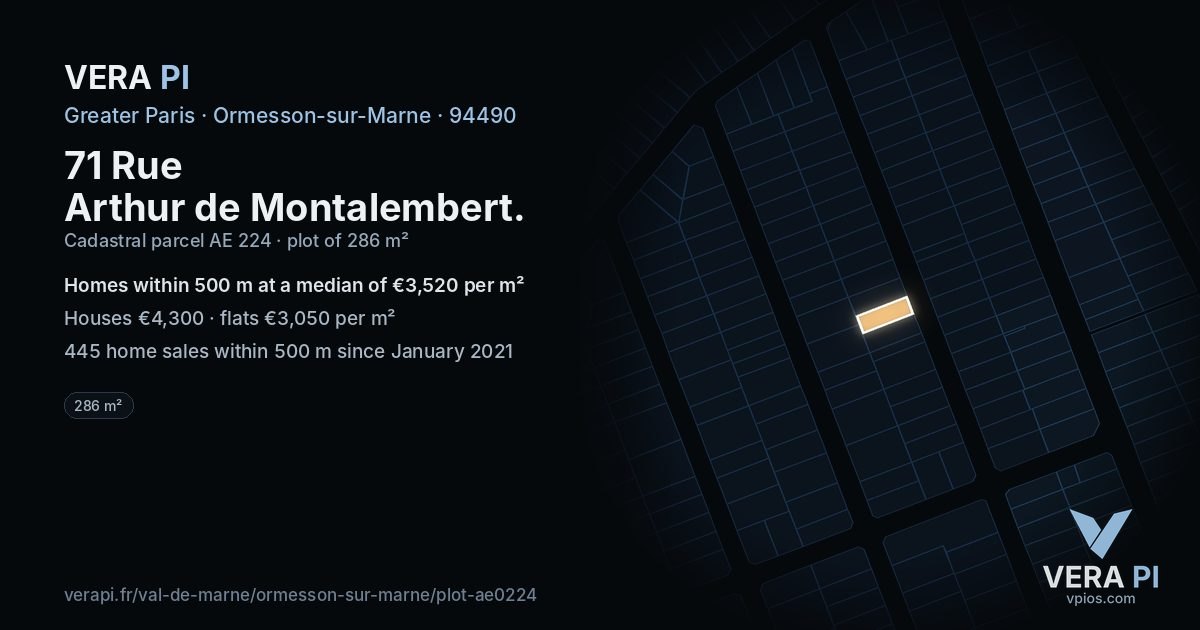 71 Rue Arthur de Montalembert, Ormesson-sur-Marne at night – the plot lit, the parcels around coloured by the prices near them