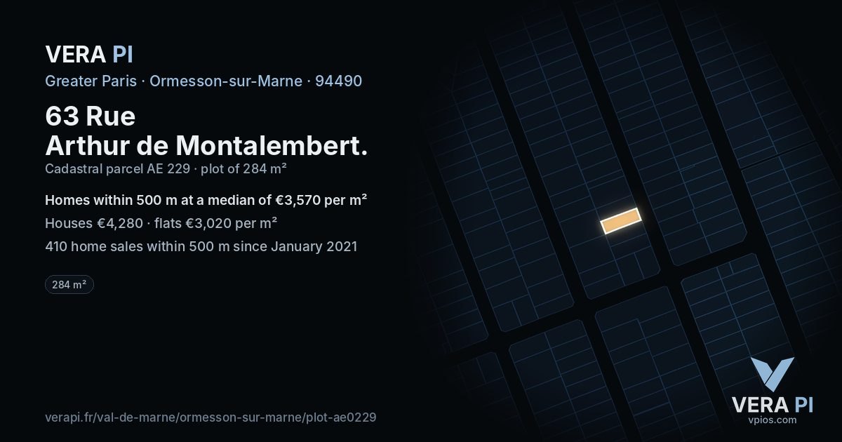 63 Rue Arthur de Montalembert, Ormesson-sur-Marne at night – the plot lit, the parcels around coloured by the prices near them