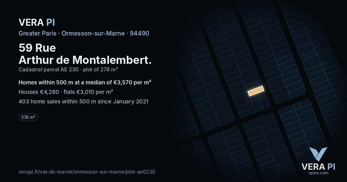 59 Rue Arthur de Montalembert, Ormesson-sur-Marne at night – the plot lit, the parcels around coloured by the prices near them