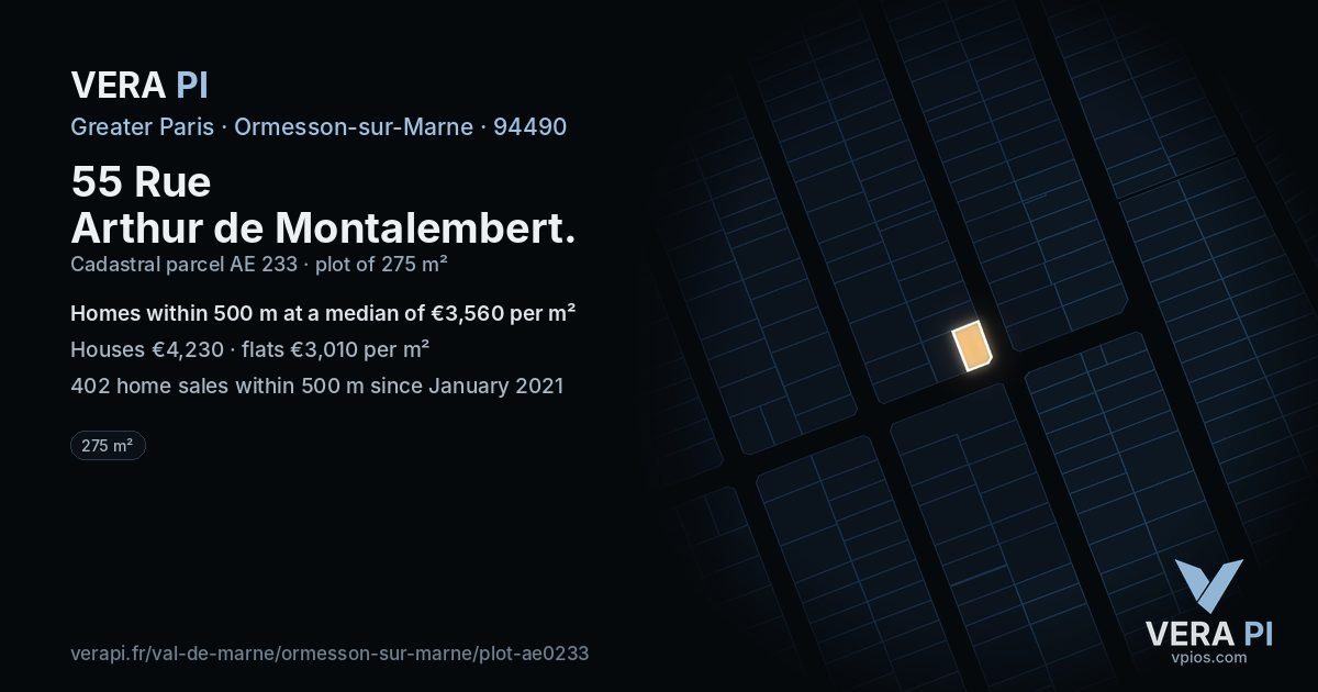 55 Rue Arthur de Montalembert, Ormesson-sur-Marne at night – the plot lit, the parcels around coloured by the prices near them