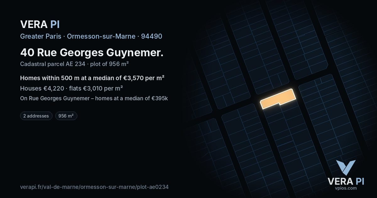 40 Rue Georges Guynemer, Ormesson-sur-Marne at night – the plot lit, the parcels around coloured by the prices near them