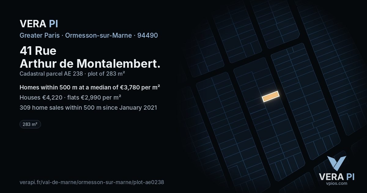 41 Rue Arthur de Montalembert, Ormesson-sur-Marne at night – the plot lit, the parcels around coloured by the prices near them