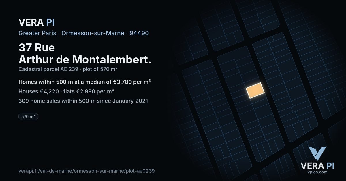 37 Rue Arthur de Montalembert, Ormesson-sur-Marne at night – the plot lit, the parcels around coloured by the prices near them