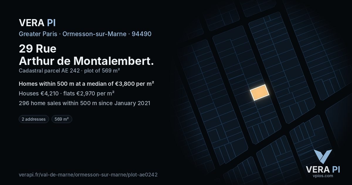 29 Rue Arthur de Montalembert, Ormesson-sur-Marne at night – the plot lit, the parcels around coloured by the prices near them