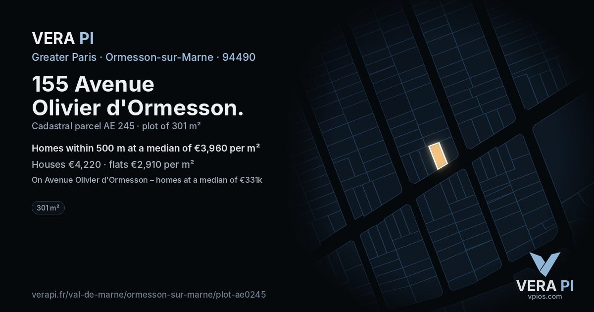 155 Avenue Olivier d'Ormesson, Ormesson-sur-Marne at night – the plot lit, the parcels around coloured by the prices near them
