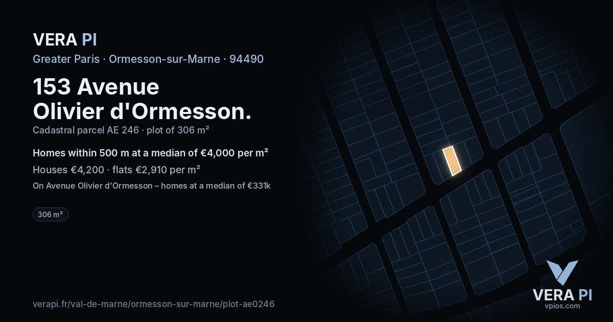 153 Avenue Olivier d'Ormesson, Ormesson-sur-Marne at night – the plot lit, the parcels around coloured by the prices near them