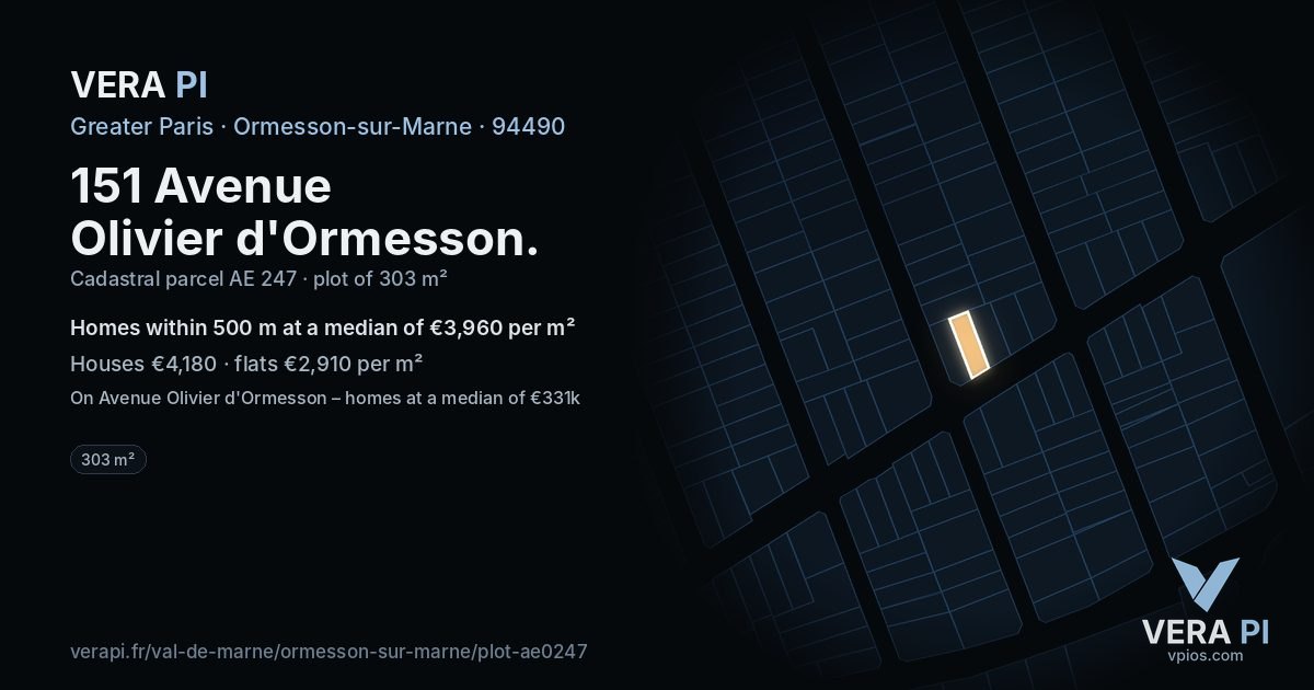 151 Avenue Olivier d'Ormesson, Ormesson-sur-Marne at night – the plot lit, the parcels around coloured by the prices near them